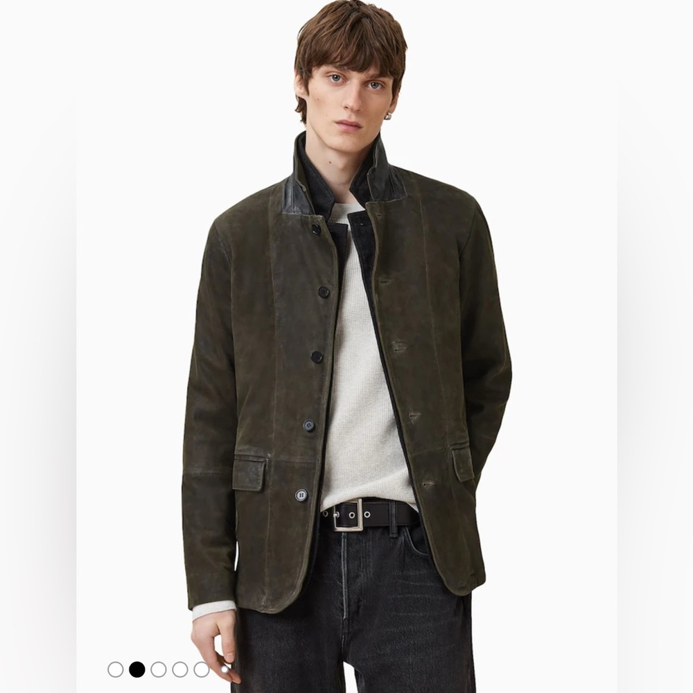 All Saints Survey Double Layer Suede Dark Gray Green Blazer Jacket | M - Picture 13 of 14
